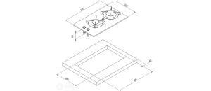 Gaskomfoor met thermische glasplaat 500x300x80 mm twee branders