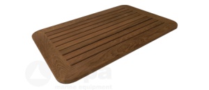 Rechthoekig massief teak tafelblad 370 X 600 met afgeronde hoeken. Bladdikte minimaal 24 mm