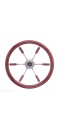 Stuurwiel 360 mm, RVS/ mahonie rand (6-Spaaks RVS stuurwiel rand en deels spaken van mahonie)